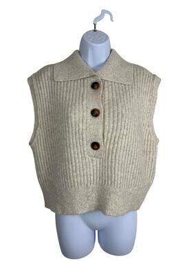 Sincerely Jules Sweater Womens Small Oatmeal Ribbed Vest Button Preppy Knit